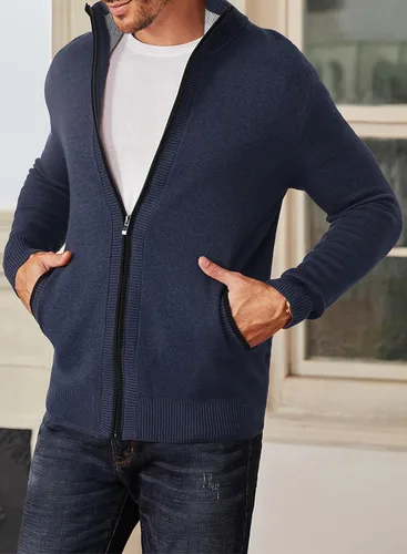 Vista 2 de JMIERR Cárdigan casual para hombre, suéter de manga larga, cuello con botones, abrigo de punto