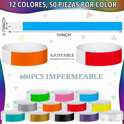 Vista 2 de Epakh 600 muñequeras de papel neón, colores surtidos Color surtido