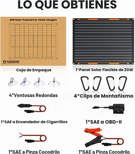 Vista 7 de FlexSolar - Kit de cargador de panel solar de 20 W y 12 V con controlador de carga integrado, cargador de batería solar impermeable portátil