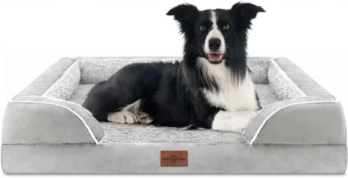 Vista 21 de Comfort Expression - Cama ortopédica para perros medianos, 28 x 19 pulgadas, cama impermeable y de apoyo de espuma con cojines removibles, sofá