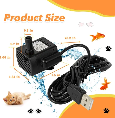 Vista 3 de Reemplazo de la bomba de fuente de agua, mini bomba sumergible negra de 3.5-9 V, USB-5800 para fuentes de mascotas, peceras, manualidades y plantas