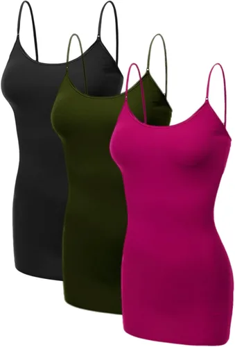 Vista 298 de Emmalise Camisola larga casual básica para mujer, con tirantes ajustables, top en capas