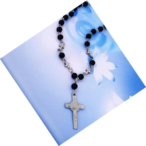 Vista 4 de Indian Collectible - Joyería católica de 0.354 in con cuentas negras de cruz de Jesús, crucifijo, rosario, cuentas de oración, collar de mala