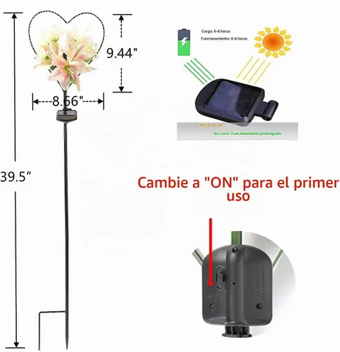 Vista 6 de Starryfill Luces solares de jardín al aire libre en forma de corazón con flores de lirio blanco, luces de estaca de metal con 25 LED blanco cálido