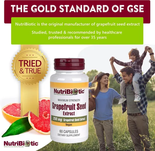 Vista 2 de NutriBiotic Cápsulas de extracto de semilla de pomelo 250 mg, 60 unidades - Máxima fuerza con bioflavonoides