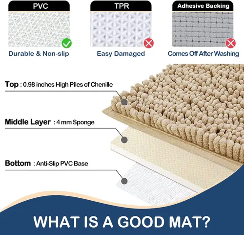 Vista 5 de Arotive Alfombras de baño de chenilla, 2 piezas, tamaño de alfombra de baño de 24 x 16 y 30 x 20 pulgadas, color beige, paquete de 2 artículos