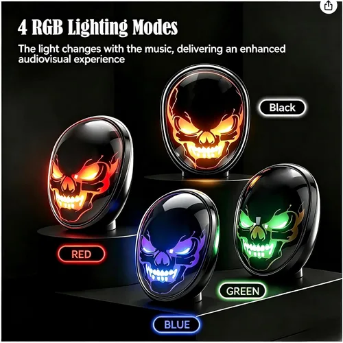 Vista 2 de Altavoz Bluetooth fantasma de Halloween, espeluznante y divertido Negro oscuro