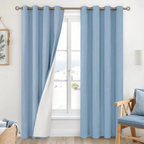Vista 52 de YoungsTex - Cortinas 100% opacas para dormitorio, con aislamiento térmico y ojales, cortinas oscuras negras con capa pesada para ventana de sala