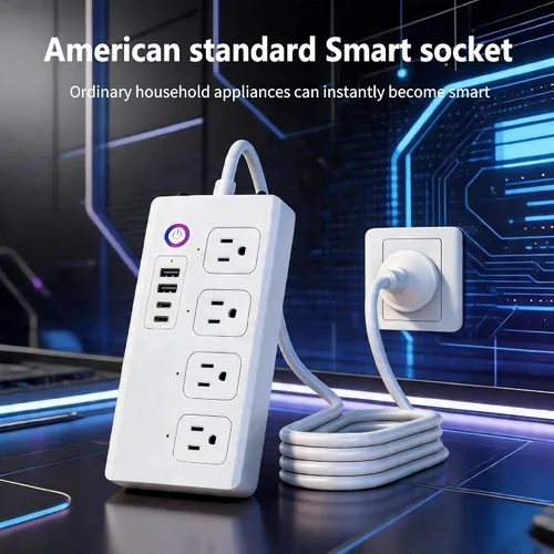 Vista 2 de Regleta de alimentación WiFi inteligente, cable de extensión con 4 salidas de CA controladas individualmente y 4 puertos USB (3USB A+1USB C)