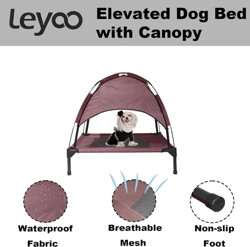 Vista 4 de Cama elevada para perros de 28 pulgadas con toldo, impermeable y transpirable, cama pequeña refrescante para perros con tienda de campaña de sombra