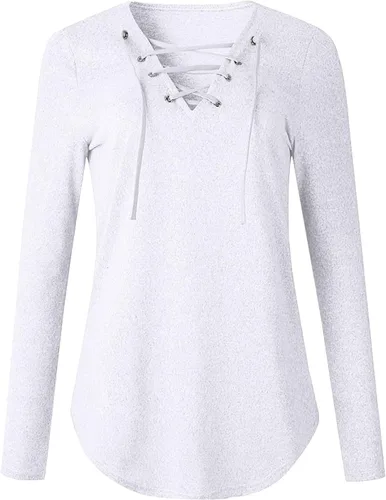 Vista 4 de Womens Long Sleeve Tops Fall Winter Fashion Solid Color Blouse Casual Printed Top