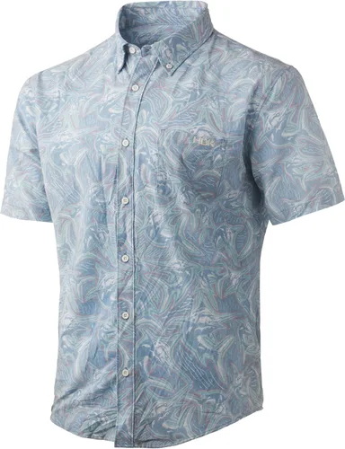Vista 12 de HUK Camisa Kc Scott estampada Kona, camisa de rendimiento con botones de manga larga para hombre Fish Chaos - Blanco