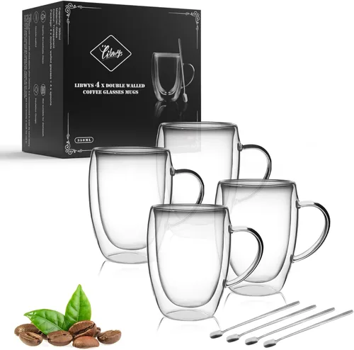 Vista 10 de LIBWYS Paquete de 2 tazas de café de doble pared, 8.5 onzas de borosilicato