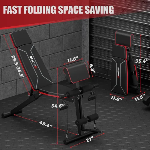Vista 6 de GIKPAL Adjustable Weight Bench - Workout Bench Press for Home Gym Negro - Brillante