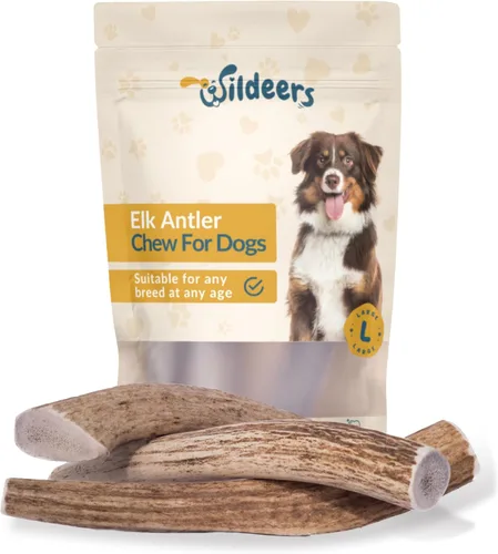 Vista 10 de Wildeers Cuernos de alce para perros pequeños, paquete de 3, ricos en minerales, masticables de hueso de cuernos de perro, fabricados en Estados