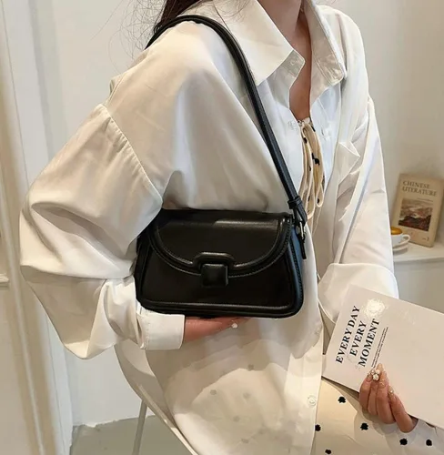 Vista 3 de Bolsos cruzados para mujer, bolso de mano vintage, bolso de hombro clásico para axilas, piel sintética suave