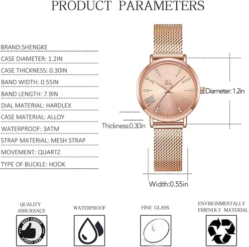 Vista 5 de Relojes simples analógicos de malla para mujer, correa de acero inoxidable, regalo para aniversario