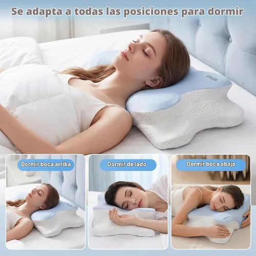 Vista 2 de VYLEE Almohada cervical para el cuello para aliviar el dolor, almohada Azul y Blanco
