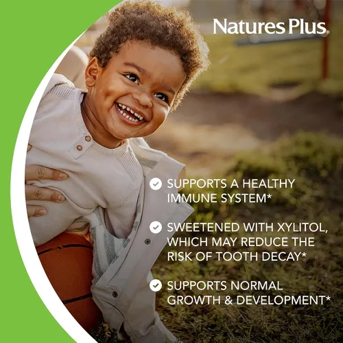 Vista 4 de NaturesPlus Animal Parade Gold Multivitamínico Masticables para niños, sabor a cereza, 60 tabletas masticables en forma de animal, con vitamina D3