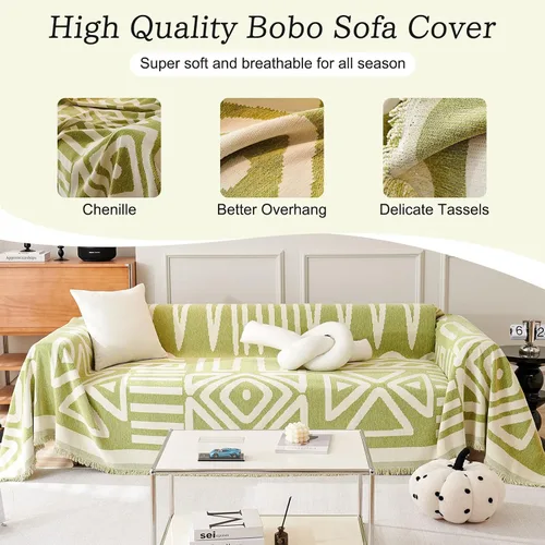 Vista 3 de ROOMLIFE Funda verde bohemia para sofá de 3 cojines, funda de sofá en forma de L para sofá seccional, funda reversible para perros, lavable