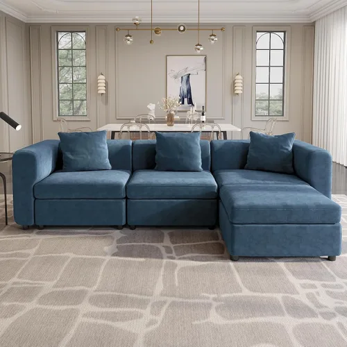 Vista 16 de Sofá modular modular de 3 plazas, terciopelo moderno con funda de cojín extraíble y lavable para espacios pequeños, marco de madera maciza, 108.66