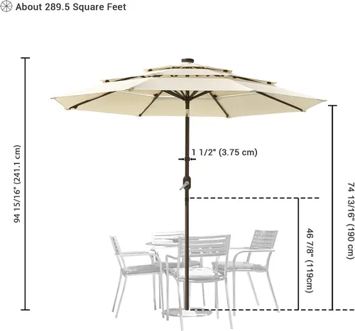 Vista 8 de Yescom Outdoor Solar Powered LED Patio Umbrella with Crank Tilt for Garden Backyard Deck Table Market Poolside Party Event