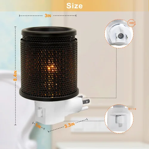 Vista 5 de CVHOMEDECO. Calentador eléctrico de cera para pared, calentador de tarta de metal doble perforado, calentador de velas decorativo para velas