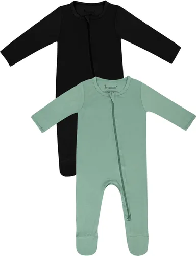 Vista 28 de Jimonda Pijama de bambú para bebé, unisex, para niños y niñas, de una pieza, manga larga, cierre de cremallera de 2 vías, mameluco