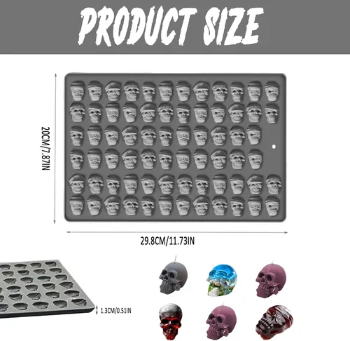Vista 2 de Moldes de silicona de calavera para Halloween, 70 moldes de silicona de grado alimenticio para Halloween, para gomitas, galletas, dulces, dulces
