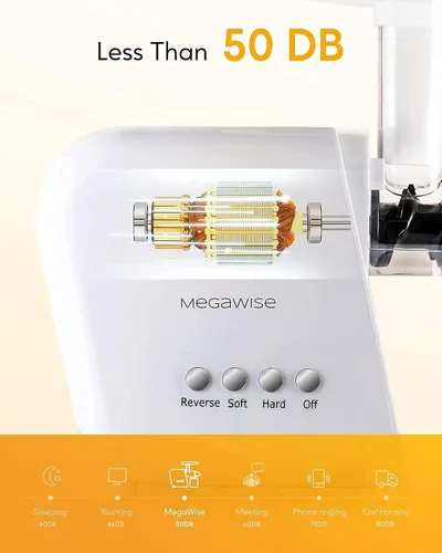 Vista 9 de MegaWise Exprimidor de masticación lenta de prensa en frío, tecnología silenciosa de prensa en frío, modos de doble velocidad, extractor de frutas