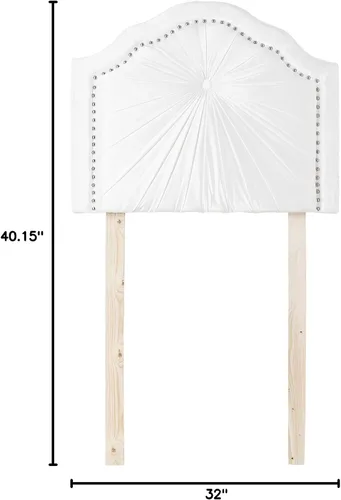 Vista 3 de DormCo Cabecero de dormitorio universitario de doble bisel plisado de felpa, color blanco, con patas
