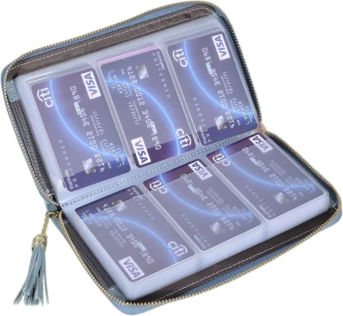 Vista 4 de Easyoulife - Monedero de cuero con cremallera, billetera portatarjetas para mujer, bloqueo RFID