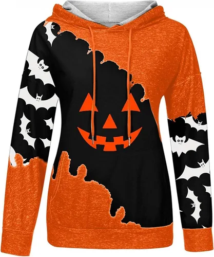 Vista 3 de Sudaderas de Halloween para mujer 2024 manga larga calabaza de gran tamaño, lindas sudaderas Y2K