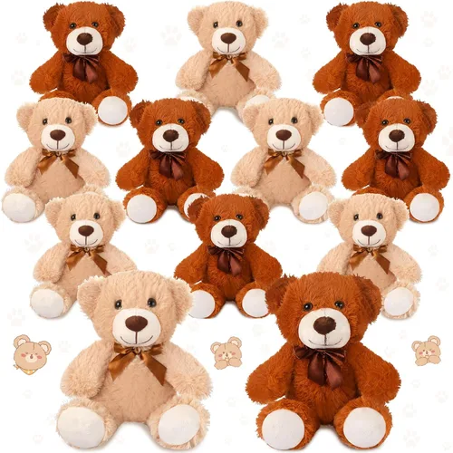 Vista 8 de Zhanmai 12 piezas de oso de peluche de 14 pulgadas, operación a granel, regalos de graduación 2025, oso de peluche a granel para regalos de Marrón