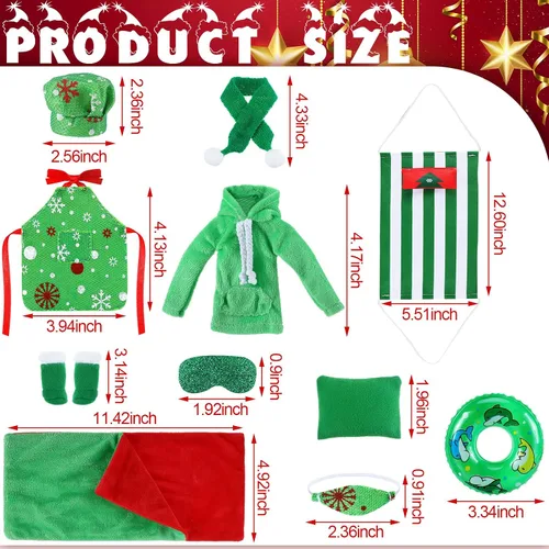 Vista 3 de Bencailor El juego de 12 accesorios de muñeca de Navidad incluye saco de dormir, almohada, bufanda, máscara, parche para ojos, suéter con capucha