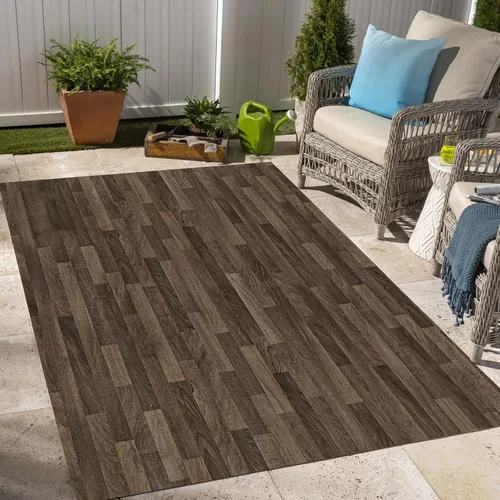 Vista 12 de Alfombra rústica con estampado de grano de madera marrón para interiores y exteriores, para balcón, porche, patio, terraza, patio, impermeable