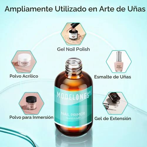 Vista 8 de modelones Imprimación de uñas para capa base, 0.5 fl oz sin ácidos, imprimación sin enlace de elevación
