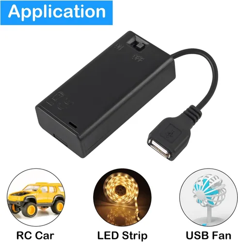 Vista 6 de 4pcs 2 AA titular de la batería con USB hembra zócalo 2 AA caja de batería titular con interruptor de encendido y apagado