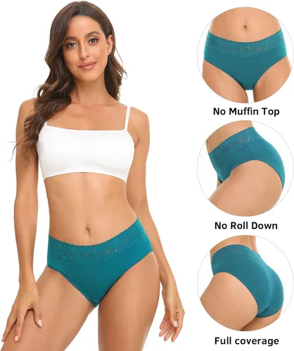 Vista 2 de RHYFF Ropa interior de algodón para mujer calzones de encaje suave calzones hipster para mujer elásticos paquete de 5 a