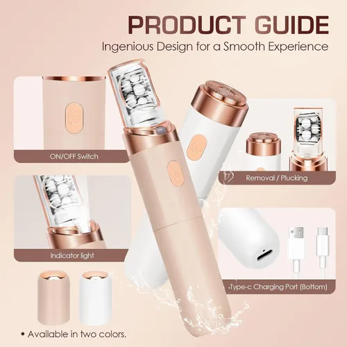 Vista 7 de Pro 3.0 - Depiladora facial para mujer, 2 en 1, sin dolor, para cara, cejas, labios, barbilla, brazos, axilas (blanco)