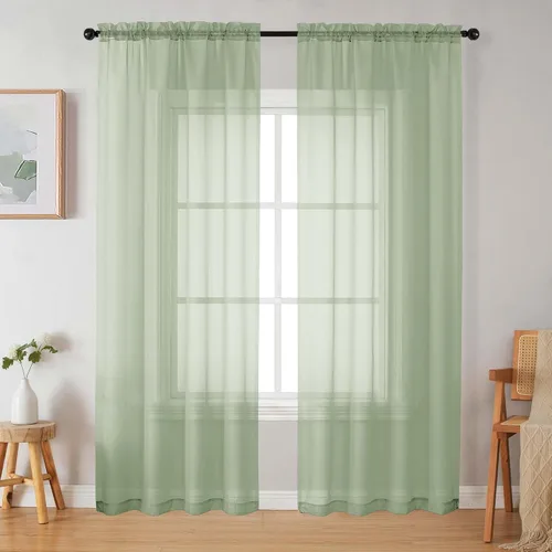 Vista 145 de 2 paneles de cortinas traslúcidas blancas para dormitorio, sala de estar, 96 pulgadas de largo, modernas, suaves, ligeras, con bolsillo para barra