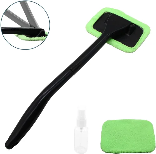 Vista 8 de Kit limpiador de ventanas de automóvil, herramienta de limpieza de parabrisas con mango largo extensible y 2 almohadillas de microfibra lavables