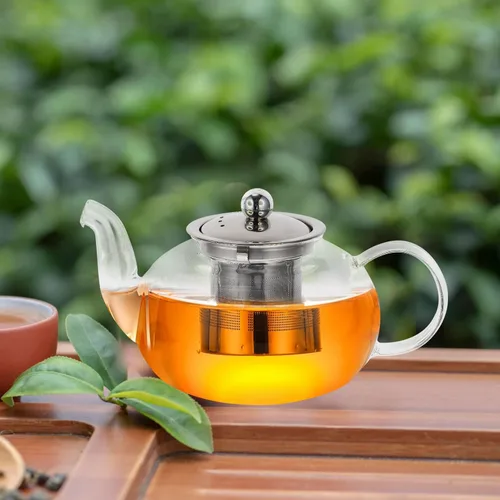 Vista 4 de Hemoton Tetera infusor de té, tetera de vidrio, tetera de té, dispensador de té con infusor de té para casa de té, centro de mesa para té, café