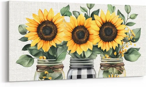 Vista 37 de Daisy Florals Wall Artwork Decor,Cartoon Blue Wildflowers Wall Painting for Boys Girls Women,Retro Country Style 38" Lx19 W