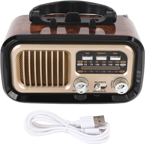 Vista 9 de Radio retro AM FM SW Bluetooth, radios de transistor vintage portátiles con altavoz y antena retráctil, TWS, solar/funciona con batería/recargable