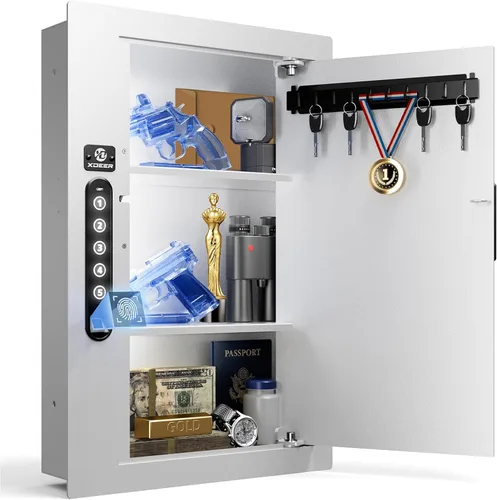 Vista 9 de XDeer Caja fuerte de seguridad de pared plana oculta en la pared, caja fuerte biométrica oculta para huellas dactilares, cajas fuertes electrónicas