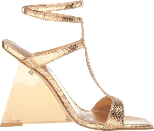 Vista 6 de GUESS Tacones de cuña Bacio metálicos con correa en T para mujer