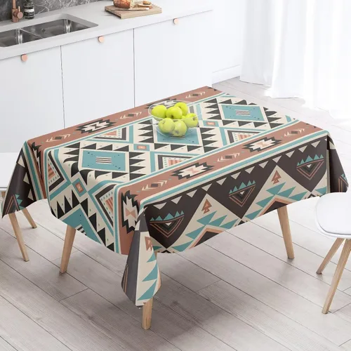 Vista 53 de Mantel azteca suroeste, diseño étnico tribal geométrico, estilo vintage, bohemio, elegante, lavable, para comedor, cocina, granja, fiesta