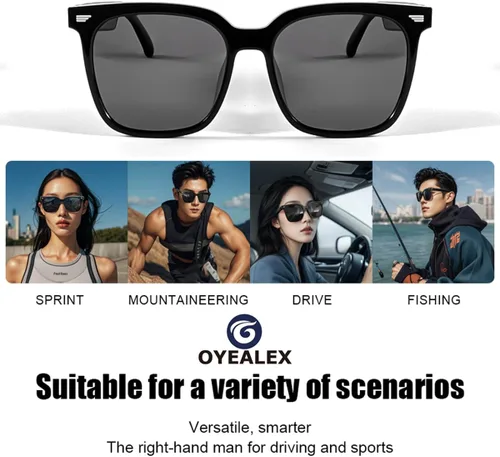 Vista 3 de Gafas inteligentes con altavoz Bluetooth, gafas de audio inteligentes de oído abierto, gafas inteligentes para exteriores para hombres y mujeres
