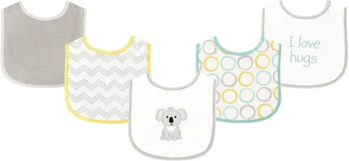 Vista 5 de Luvable Friends Baby Cotton Terry Drooler Bibs with PEVA Back, Transportation, One